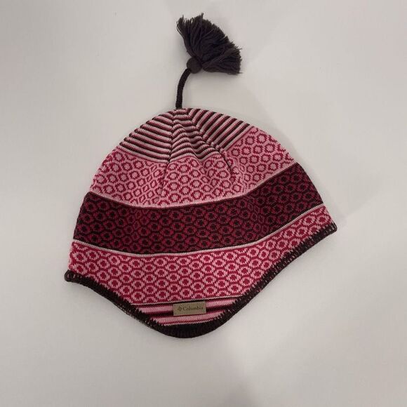 Columbia Pink & Brown Striped & Patterned 100% Wool Winter Hat - Picture 1 of 5